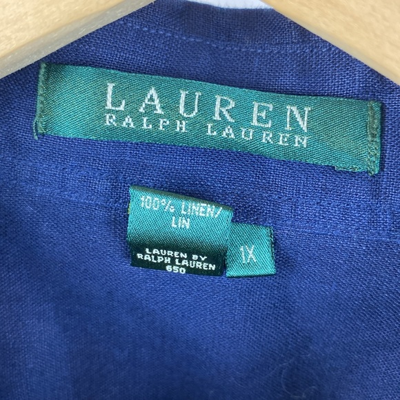 Ralph Lauren 100% Linen Navy Blue Long Sleeve Button Up Top Shirt Blouse 1X Plus - Picture 5 of 6